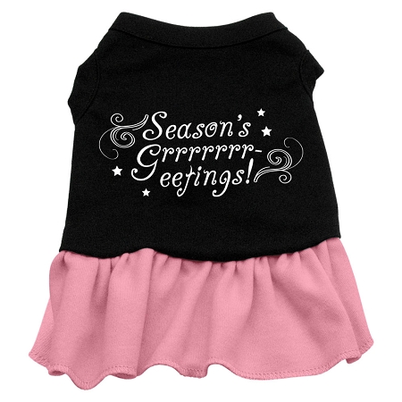 Seasons Greetings Screen Print Dress Black with Pink XL